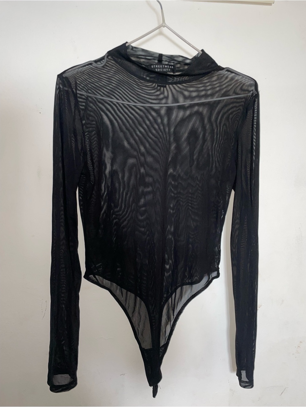 Streetwear Society Black Sheer Mesh Long-Sleeve Swim Coverup Bodysuit